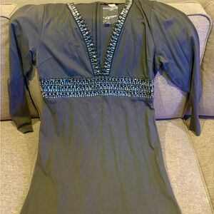 Gorgeous Venus silver long sleeved low cut dress with silver sequined beading 14